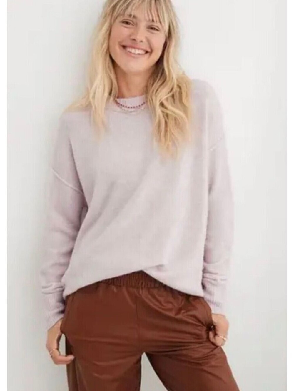 Aerie Unreal Crewneck Tunic Sweater In Light Lavender Pink - Women's Large